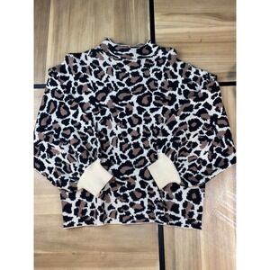 Line and Dot Leopard Print Mock Neck‎ Balloon Sleeve Knit Sweater Womens Medium